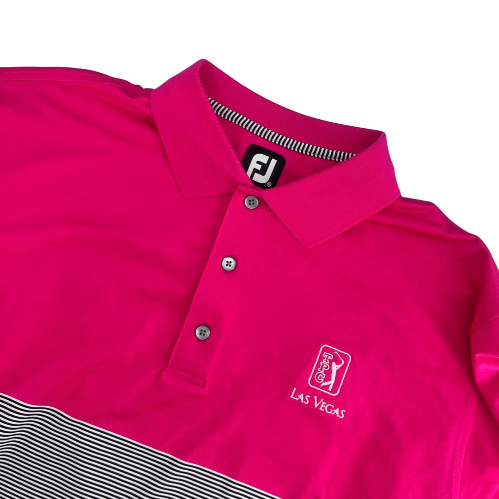 FootJoy FJ Golf Polo Shirt Men's XL Pink Black‎ Stripe Performance TPC Las Vegas